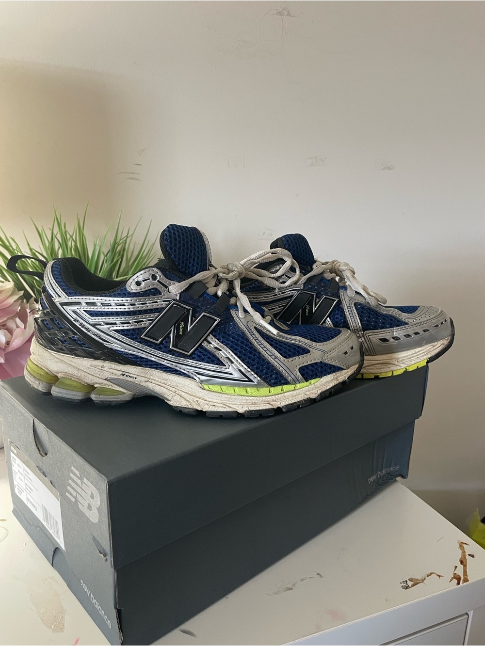 New Balance Blue, Silver & Neon Yellow Men's Running Sneakers